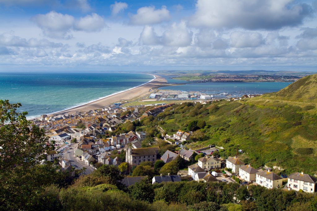 Fortuneswell, one of the lesser known seaside towns in Dorset, as viewed from the top of Portland