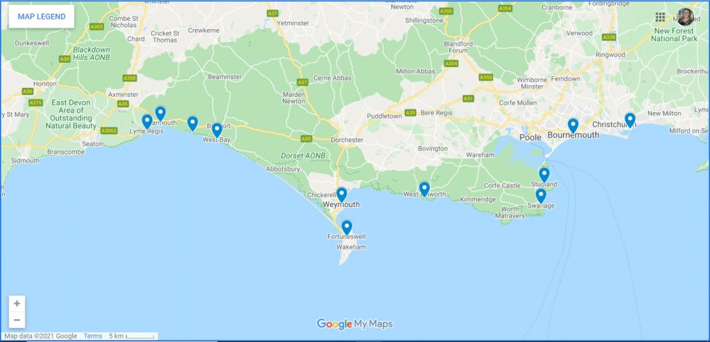 Map of Dorset Seaside Towns