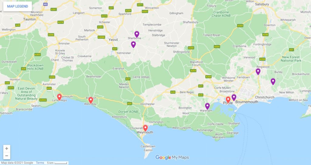 Dorset bonfire night fireworks displays map