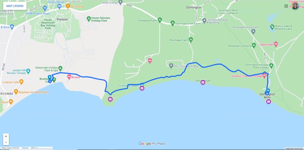 map showing the Weymouth to Osmington Mills walk