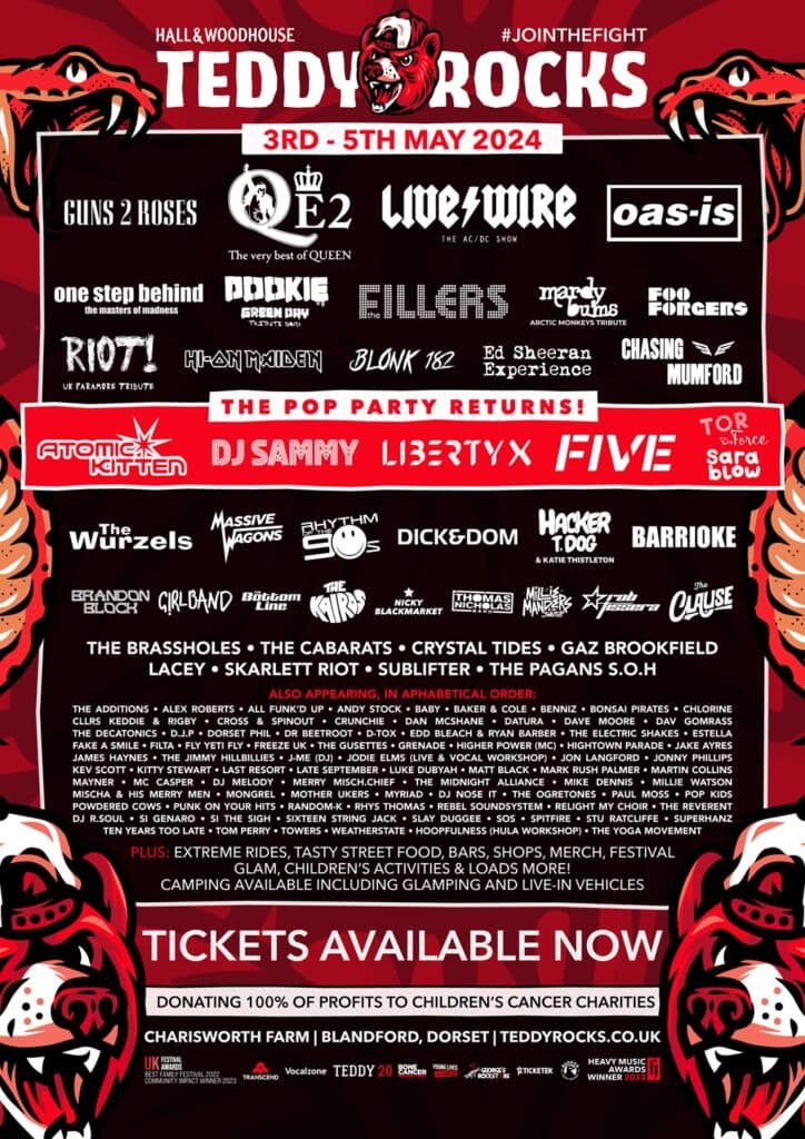 Festival lineup poster with red around a black background