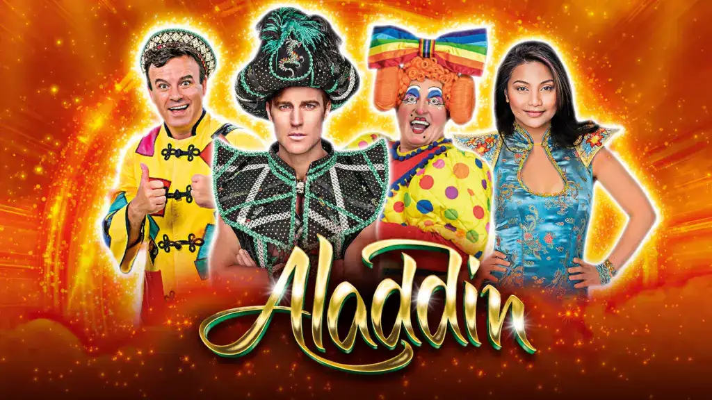 Poster for Aladdin pantomime on an orange background